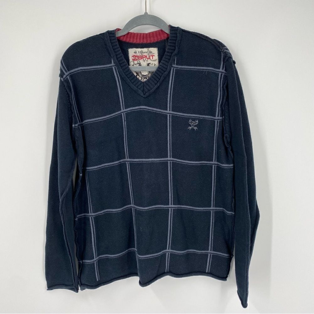 Split Men’s V Neck Long Sleeve Blue Thin Knit Sweater size L